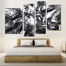 Load image into Gallery viewer, diamond glitter canvas wall art black and white diamond shapes 4 piece canvas set grey abstract geometric canvas print in bedroom
