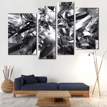 Load image into Gallery viewer, diamond glitter canvas wall art black and white diamond shapes 4 piece canvas set grey abstract geometric canvas print
