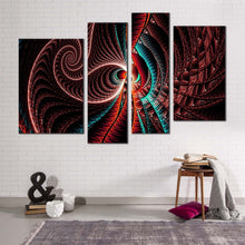 Load image into Gallery viewer, digital abstract canvas print abstract fractal canvas set red brown abstract pattern 4 piece canvas wall art in living room
