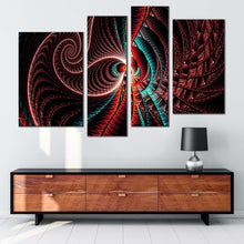 Load image into Gallery viewer, digital abstract canvas print abstract fractal canvas set red brown abstract pattern 4 piece canvas wall art for living room
