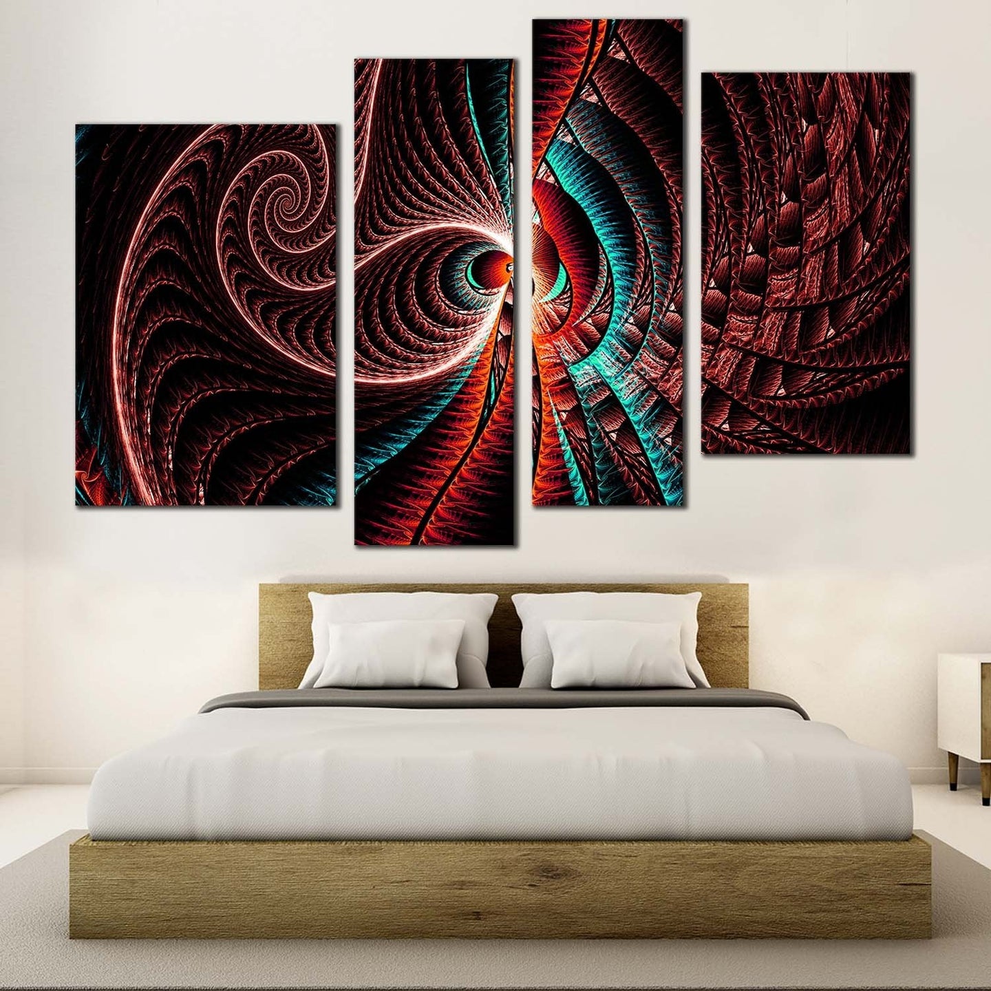 digital abstract canvas print abstract fractal canvas set red brown abstract pattern 4 piece canvas wall art