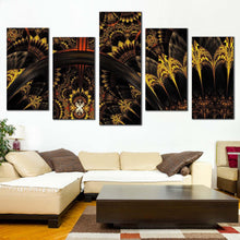 Load image into Gallery viewer, digital abstract canvas print black yellow fractal flower 5 piece canvas wall art elegant graphic abstract multi canvas For Living Room
