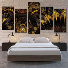 Load image into Gallery viewer, digital abstract canvas print black yellow fractal flower 5 piece canvas wall art elegant graphic abstract multi canvas For Bedroom
