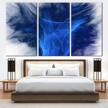 Load image into Gallery viewer, digital abstract canvas print white modern abstract graphics canvas wall art blue 3d abstract fractal bright 3 piece canvas In Bedroom
