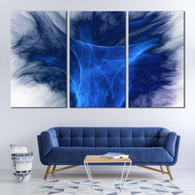 Load image into Gallery viewer, digital abstract canvas print white modern abstract graphics canvas wall art blue 3d abstract fractal bright 3 piece canvas In Living Room
