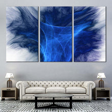 Load image into Gallery viewer, digital abstract canvas print white modern abstract graphics canvas wall art blue 3d abstract fractal bright 3 piece canvas For Living Room
