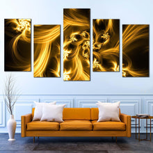 Load image into Gallery viewer, digital abstract canvas print yellow abstract energy 5 piece canvas wall art brown bright abstract multiple canvas In Living Room
