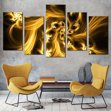 Load image into Gallery viewer, digital abstract canvas print yellow abstract energy 5 piece canvas wall art brown bright abstract multiple canvas For Living Room
