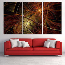 Load image into Gallery viewer, digital abstract canvas wall art brown yellow design 3 piece canvas print fractal flower triptych multiple canvas In Living Room
