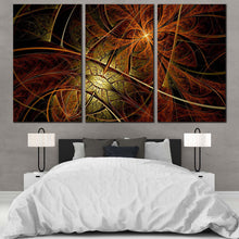 Load image into Gallery viewer, digital abstract canvas wall art brown yellow design 3 piece canvas print fractal flower triptych multiple canvas For Bedroom
