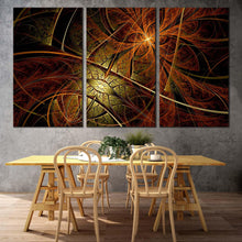 Load image into Gallery viewer, digital abstract canvas wall art brown yellow design 3 piece canvas print fractal flower triptych multiple canvas For Dining Room
