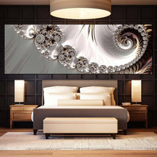 Load image into Gallery viewer, digital  abstract  canvas  wall  art  grey  abstract  elegant  swirl  panoramic  canvas  print  white  infinity  fractal  abstract  wide  canvas For Bedroom
