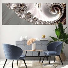 Load image into Gallery viewer, digital  abstract  canvas  wall  art  grey  abstract  elegant  swirl  panoramic  canvas  print  white  infinity  fractal  abstract  wide  canvas In Living Room
