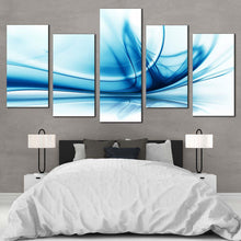 Load image into Gallery viewer, digital abstract canvas wall art white abstract technology 5 piece canvas print blue peaceful abstract multi canvas In Bedroom
