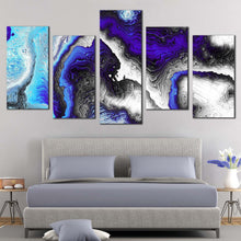 Load image into Gallery viewer, digital fractal canvas wall art blue abstract liquid art print black abstract liquid texture 5 piece canvas For Bedroom
