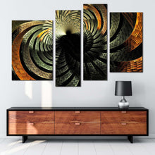 Load image into Gallery viewer, digital graphic canvas wall art brown grey abstract fractal abstraction 4 piece canvas print colorful glowing abstract pattern multi canvas artwork for living room
