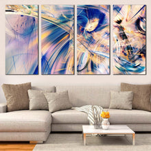 Load image into Gallery viewer, digital painting canvas wall art blue white abstract art print abstract fractal 4 piece multi canvas artwork In Living room
