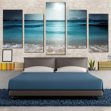 Load image into Gallery viewer, digue island canvas wall art seychelles grey ocean sky 5 piece multiple canvas blue seascape beach sand canvas print For Your Bedroom
