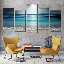 Load image into Gallery viewer, digue island canvas wall art seychelles grey ocean sky 5 piece multiple canvas blue seascape beach sand canvas print For Living Room
