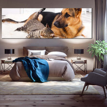 Load image into Gallery viewer, dog  animal  canvas  wall  art  black  brown  dog  canvas  artwork  cat  and  dog  relaxing  1  piece  canvas  print In Bedroom
