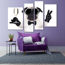 Load image into Gallery viewer, dog animal canvas wall art dog with glasses multi canvas artwork black white funny dog 4 piece canvas print for living room
