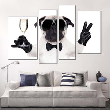 Load image into Gallery viewer, dog animal canvas wall art dog with glasses multi canvas artwork black white funny dog 4 piece canvas print
