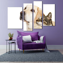 Load image into Gallery viewer, dog cat canvas print brown white dog cat isolated 4 piece canvas wall art labrador dog and cat canvas set for living room
