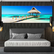 Load image into Gallery viewer, dominican  republic  canvas  print  punta  cana  blue  ocean  sky  1  piece  canvas  wall  art  gazebo  sea  green  beach  canvas  artwork In Bedroom
