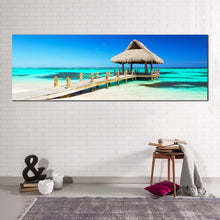 Load image into Gallery viewer, dominican  republic  canvas  print  punta  cana  blue  ocean  sky  1  piece  canvas  wall  art  gazebo  sea  green  beach  canvas  artwork In Living Room
