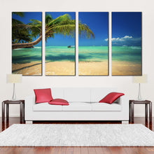 Load image into Gallery viewer, dominican republic canvas wall art saona island green sea 4 piece canvas punta cana blue ocean sky canvas set For Your Living Room
