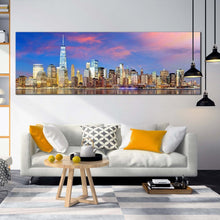 Load image into Gallery viewer, downtown  manhattan  canvas  print  blue  cloudy  sky  nyc  skyline  1  piece  canvas  wall  art  yellow  new  york  city  canvas  artwork For Living Room
