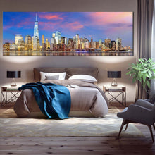 Load image into Gallery viewer, downtown  manhattan  canvas  print  blue  cloudy  sky  nyc  skyline  1  piece  canvas  wall  art  yellow  new  york  city  canvas  artwork For Bedroom
