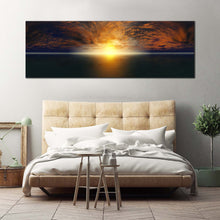 Load image into Gallery viewer, dramatic  clouds  canvas  print  yellow  sunset  ocean  panorama  canvas  wall  art  blue  sky  ocean  wide  canvas In Bedroom
