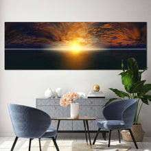 Load image into Gallery viewer, dramatic  clouds  canvas  print  yellow  sunset  ocean  panorama  canvas  wall  art  blue  sky  ocean  wide  canvas For Living Room
