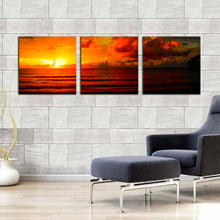 Load image into Gallery viewer, dramatic  clouds  canvas  wall  art  beautiful  orange  ocean  sky  3  piece  canvas  print  thailand  yellow  sunset  ocean  multiple  canvas In Living Room
