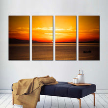 Load image into Gallery viewer, dramatic clouds canvas wall art orange yellow cloudy ocean sky 4 piece canvas turkey brown ocean canvas print In Living room
