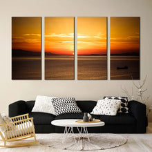 Load image into Gallery viewer, dramatic clouds canvas wall art orange yellow cloudy ocean sky 4 piece canvas turkey brown ocean canvas print For Your Living room
