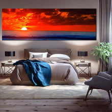 Load image into Gallery viewer, dramatic  clouds  canvas  wall  art  red  sky  ocean  1  piece  canvas  print  blue  ocean  waves  wide  canvas For Bedroom
