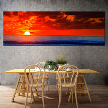 Load image into Gallery viewer, dramatic  clouds  canvas  wall  art  red  sky  ocean  1  piece  canvas  print  blue  ocean  waves  wide  canvas In Dinning Room
