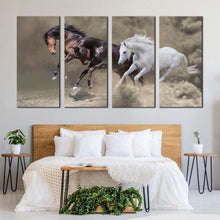 Load image into Gallery viewer, dramatic horses canvas wall art dramatic horses 4 piece canvas print brown white black fast horses canvas set For Bedroom
