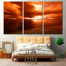 Load image into Gallery viewer, dramatic ocean canvas print orange yellow cloudy sea 3 piece canvas wall art thailand ocean canvas set For Bedroom
