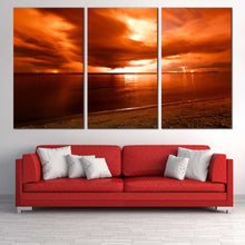 Load image into Gallery viewer, dramatic ocean canvas print orange yellow cloudy sea 3 piece canvas wall art thailand ocean canvas set For Living Room
