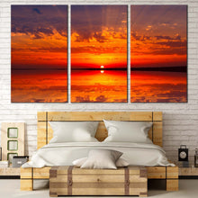 Load image into Gallery viewer, dramatic  seascape  canvas  wall  art  ocean  sky  canvas  set  orange  red  sunset  ocean  3  piece  multi  canvas  artwork For Bedroom
