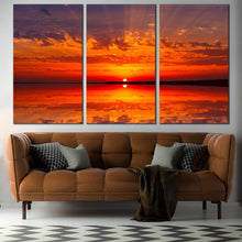 Load image into Gallery viewer, dramatic  seascape  canvas  wall  art  ocean  sky  canvas  set  orange  red  sunset  ocean  3  piece  multi  canvas  artwork For Living Room
