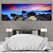 Load image into Gallery viewer, dramatic  sky  canvas  wall  art  blue  sea  ocean  rocks  1  piece  canvas  artwork  grey  stony  beach  sea  canvas  print For Bedroom
