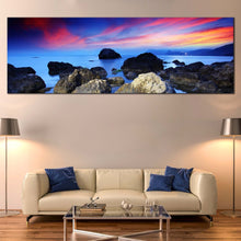 Load image into Gallery viewer, dramatic  sky  canvas  wall  art  blue  sea  ocean  rocks  1  piece  canvas  artwork  grey  stony  beach  sea  canvas  print For Living Room
