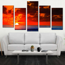 Load image into Gallery viewer, dramatic sky canvas wall art cloudy red ocean 5 piece multiple canvas beautiful blue ocean waves canvas print In Living Room
