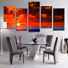 Load image into Gallery viewer, dramatic sky canvas wall art cloudy red ocean 5 piece multiple canvas beautiful blue ocean waves canvas print For Dining Room
