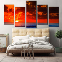 Load image into Gallery viewer, dramatic sky canvas wall art cloudy red ocean 5 piece multiple canvas beautiful blue ocean waves canvas print For Bedroom
