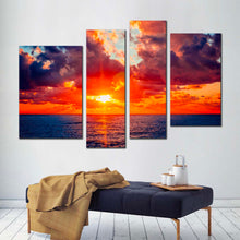 Load image into Gallery viewer, dramatic sky canvas wall art orange sunset ocean 4 piece canvas print russia sochi blue ocean sea multiple canvas in living room
